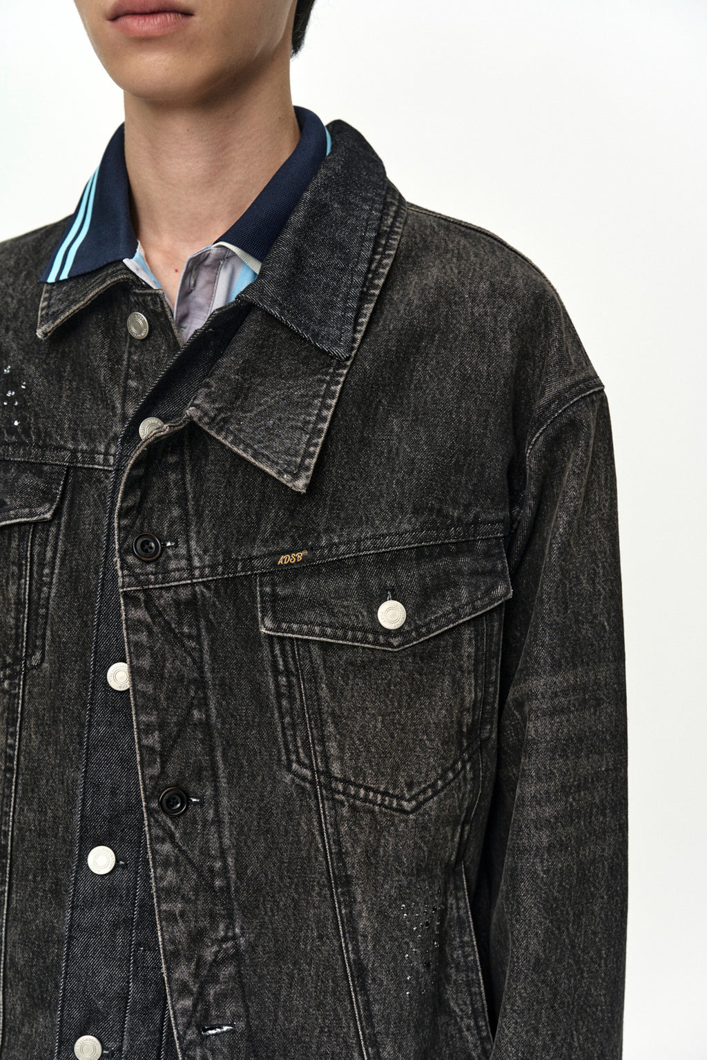 Andersson Bell - Unisex Asymmetric Layered Beads Denim Jacket (Black) product image 6 | TRAB K-Fashion Australia