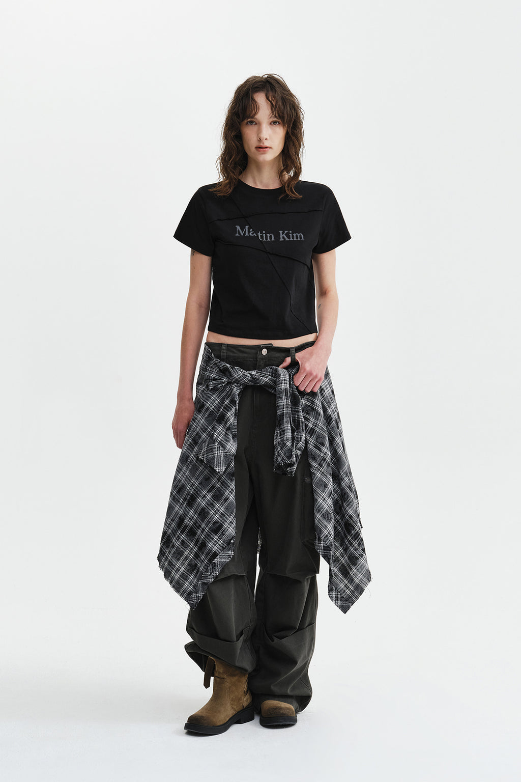 Matin Kim - Diagonal Cut Logo Crop Top (Black) product image 9 | TRAB K-Fashion Australia