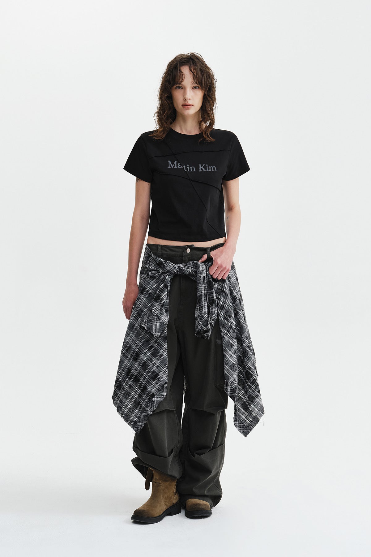 Matin Kim - Diagonal Cut Logo Crop Top (Black) product image 9 | TRAB K-Fashion Australia