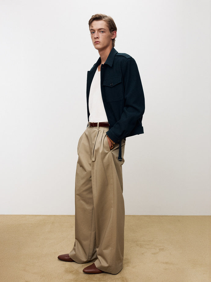 Tonywack - Cotton-Drill Wide Leg Pleated Trousers (Beige) product image 4 | TRAB K-Fashion Australia