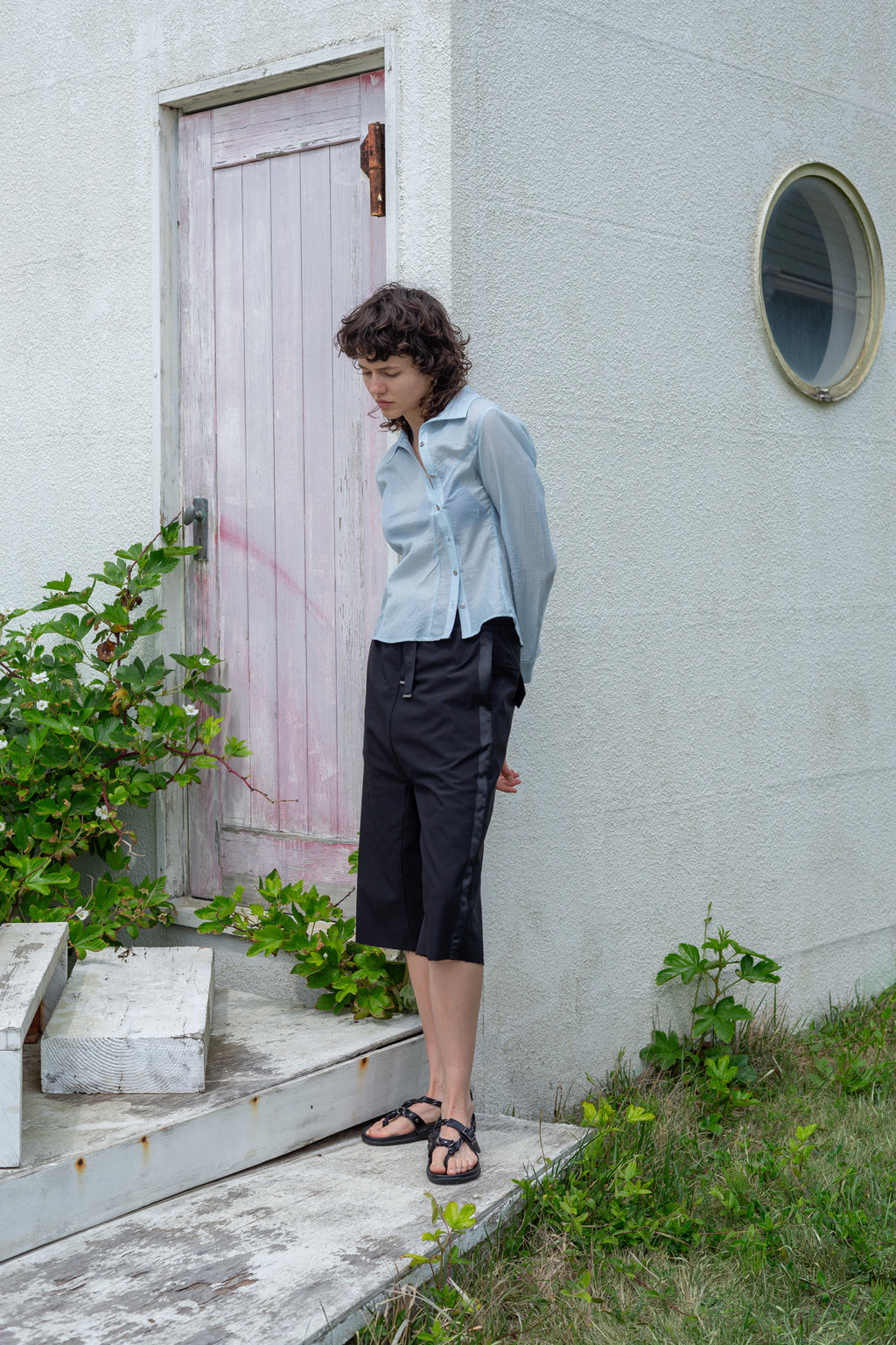Matin Kim - Unbalance Button Point Shirt (Light Blue) product image 7 | TRAB K-Fashion Australia