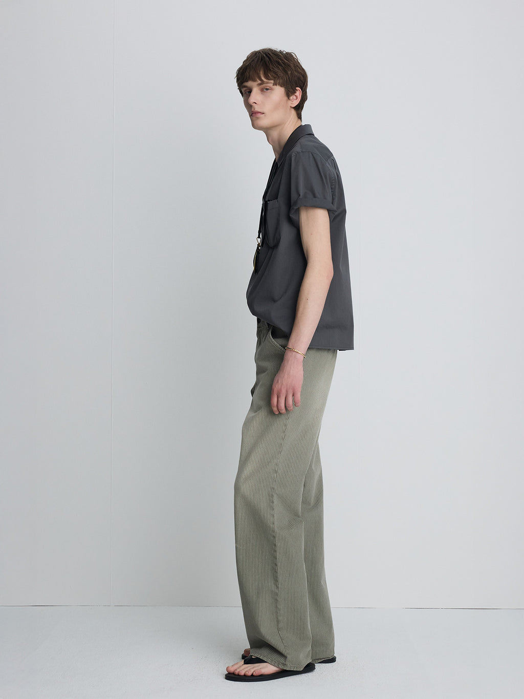 Tonywack - Garment Dyed Stripe Cotton Flare Pants (Stone Grey) product image 3 | TRAB K-Fashion Australia