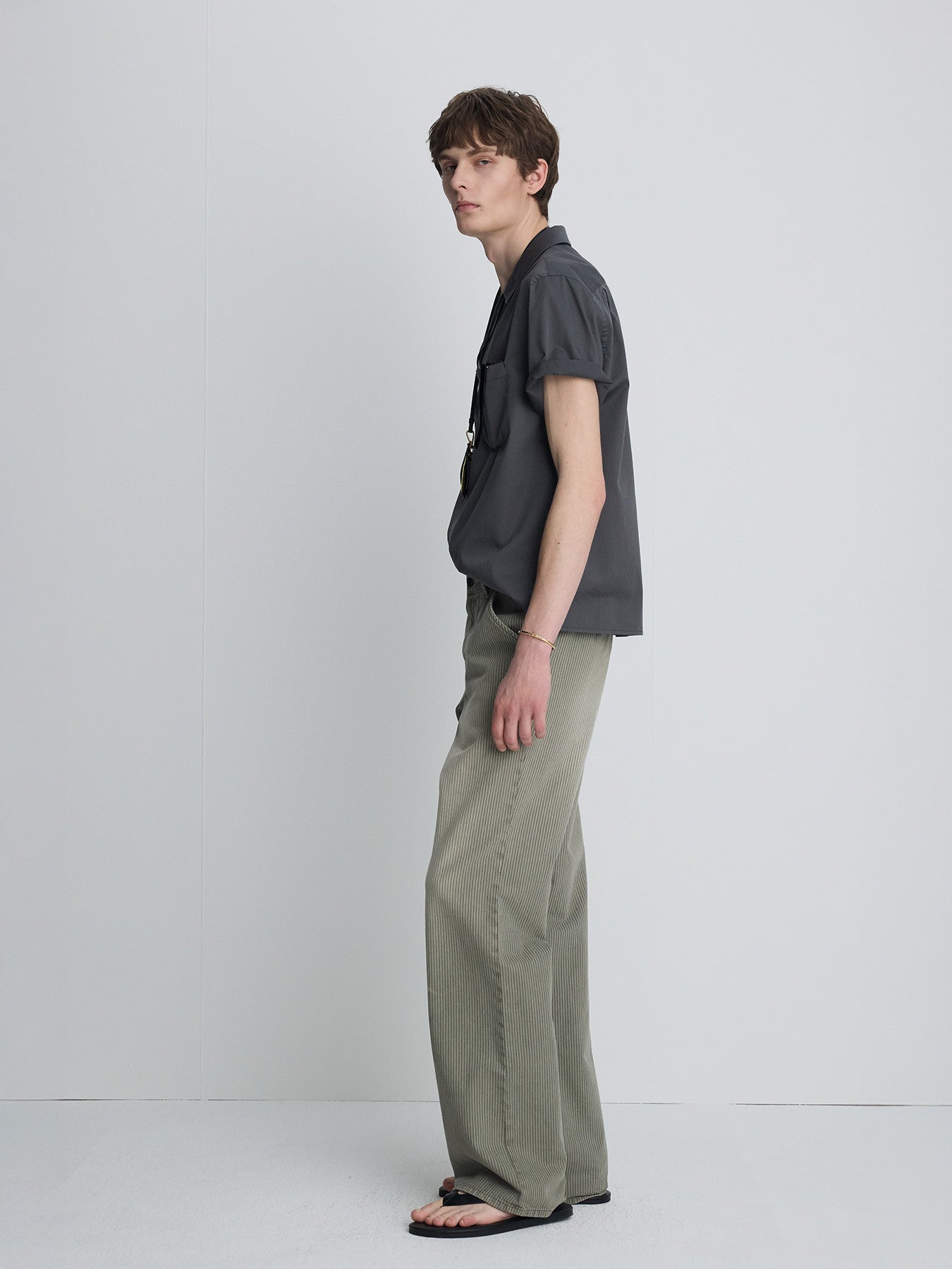 Tonywack - Garment Dyed Stripe Cotton Flare Pants (Stone Grey) product image 3 | TRAB K-Fashion Australia