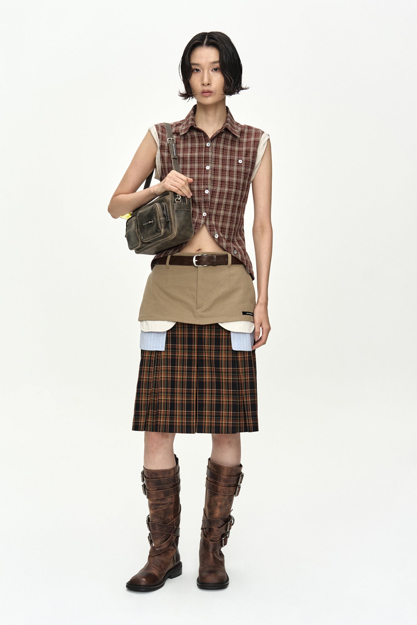 Andersson Bell - Double Layered Pleats Skirt (Brown) product image 2 | TRAB K-Fashion Australia