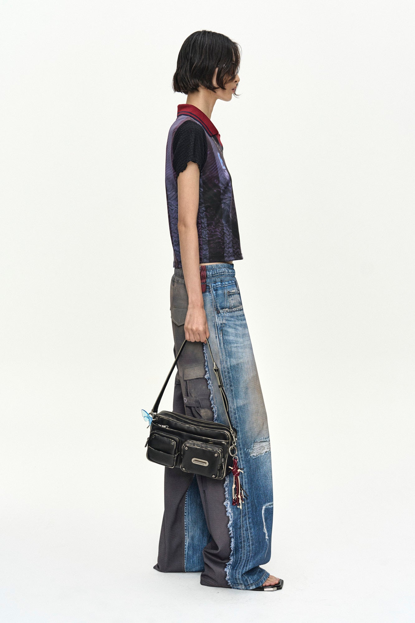 Andersson Bell - [Pre-Order – Ships September 7] Denim & Cargo Trompe L'oeil Mesh Pants (Mid Blue/Khaki) product image 3 | TRAB K-Fashion Australia