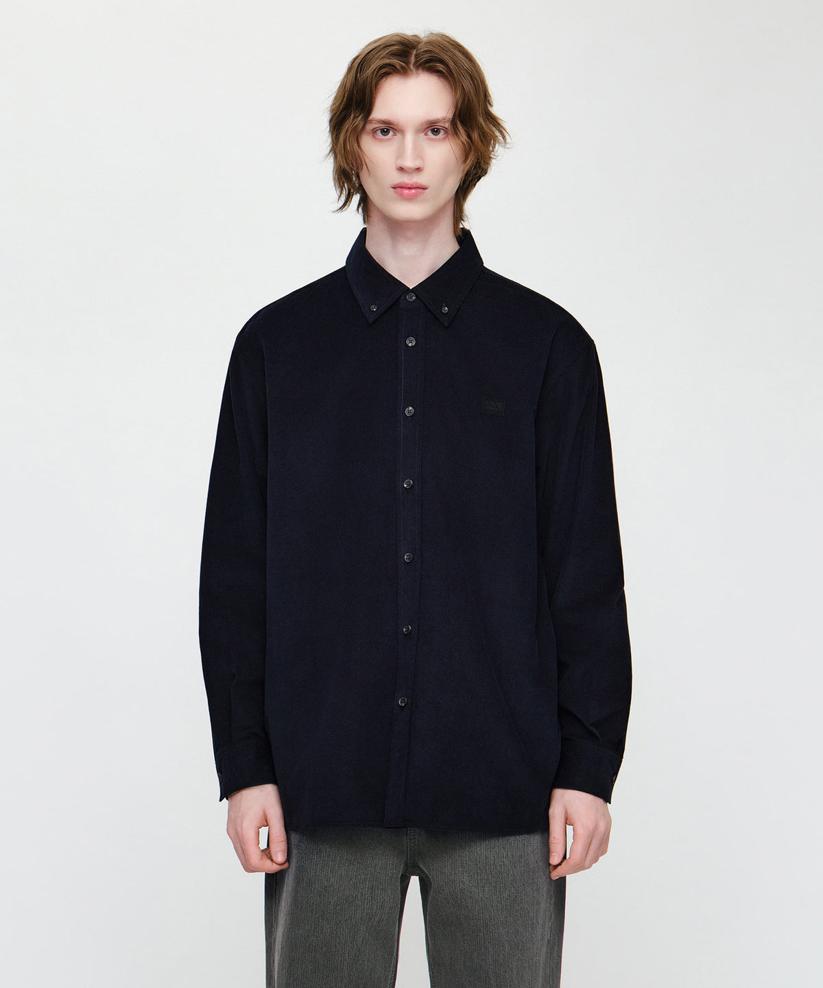 Marithe & Francois Girbaud - Micro Classic Logo Corduroy Shirt (Navy) product image 1 | TRAB K-Fashion Australia