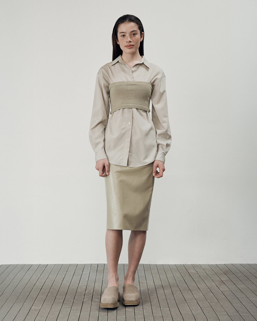 Brownyard - Crack Leather Midi Skirt (Olive) product image 9 | TRAB K-Fashion Australia