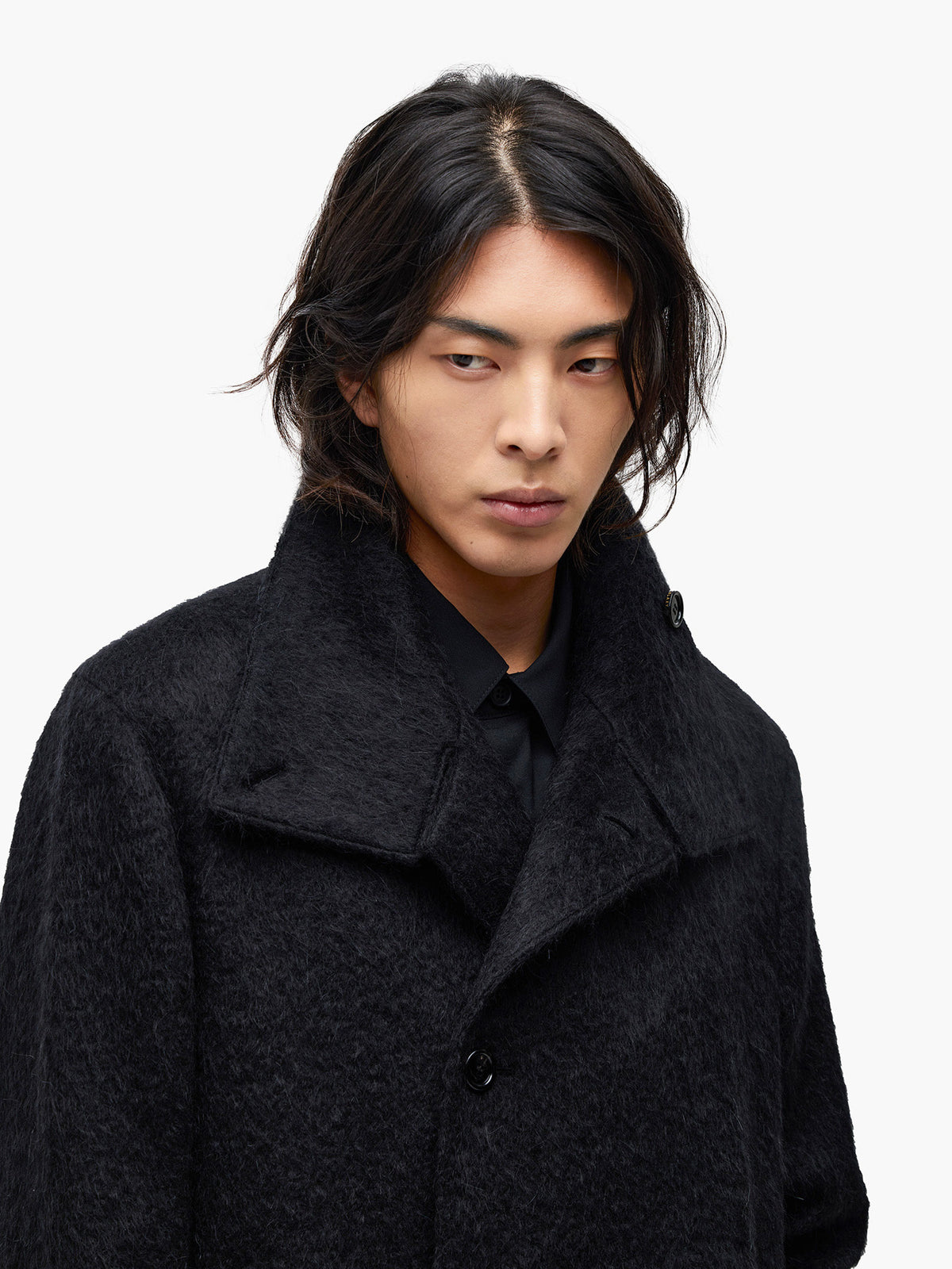Jiyong Kim - Brushed Alpaca High-Neck Coat (Black) product image 5 | TRAB K-Fashion Australia