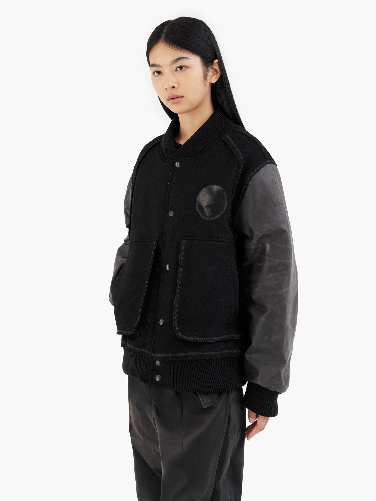 Jiyong Kim - Sun-Bleached Wool Varsity Jacket (Black) product image 5 | TRAB K-Fashion Australia