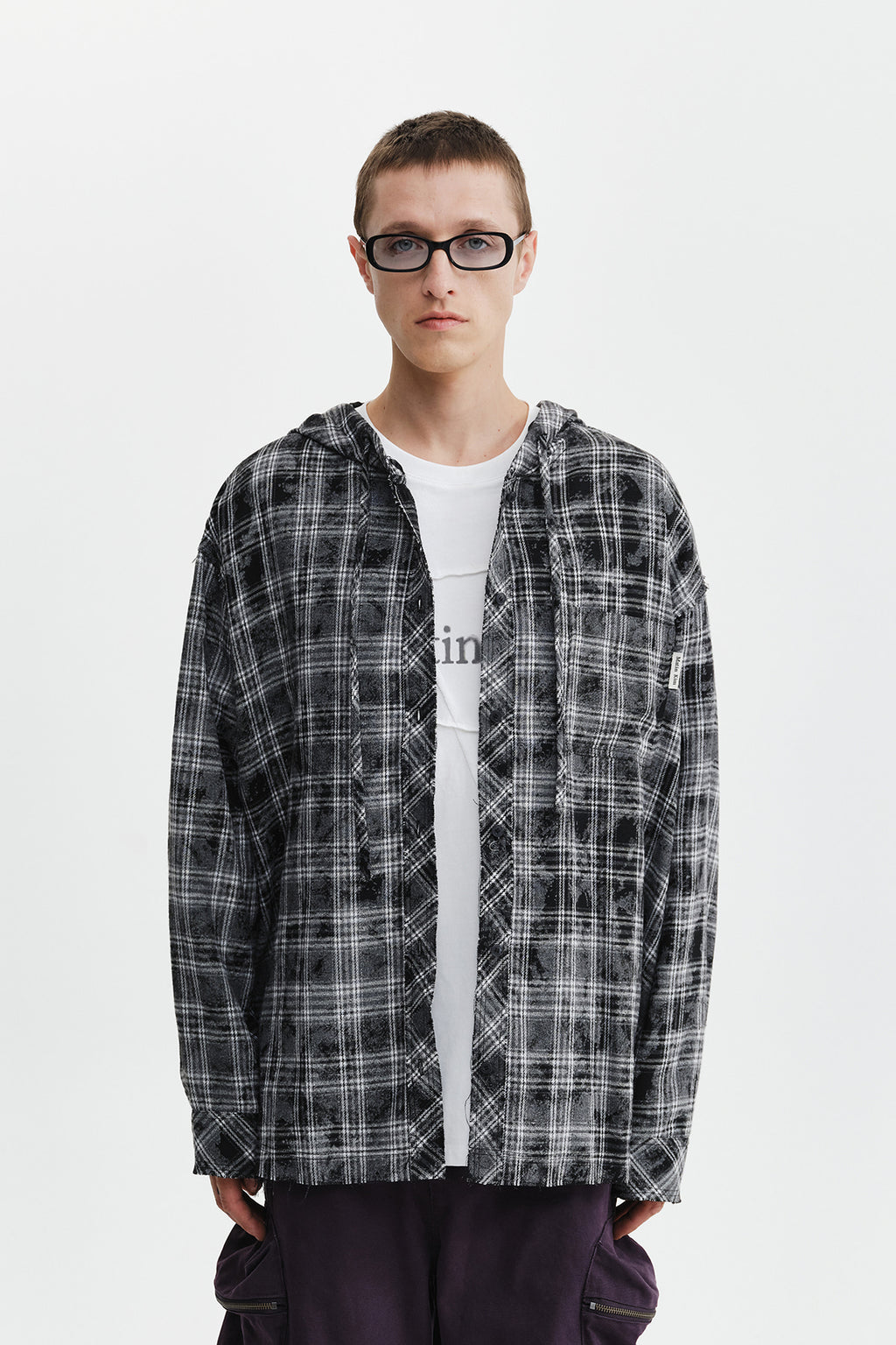 Matin Kim - Raw Cut Check Hooded Shirt (Black) product image 6 | TRAB K-Fashion Australia