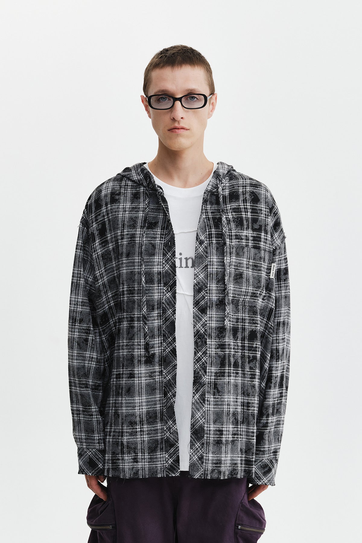 Matin Kim - Raw Cut Check Hooded Shirt (Black) product image 6 | TRAB K-Fashion Australia