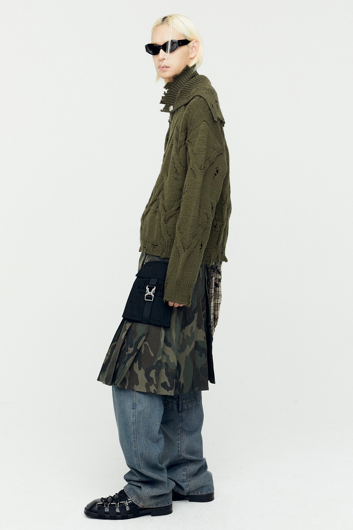 Andersson Bell - Fisherman Button Crew-Neck Sweater (Khaki) product image 3 | TRAB K-Fashion Australia