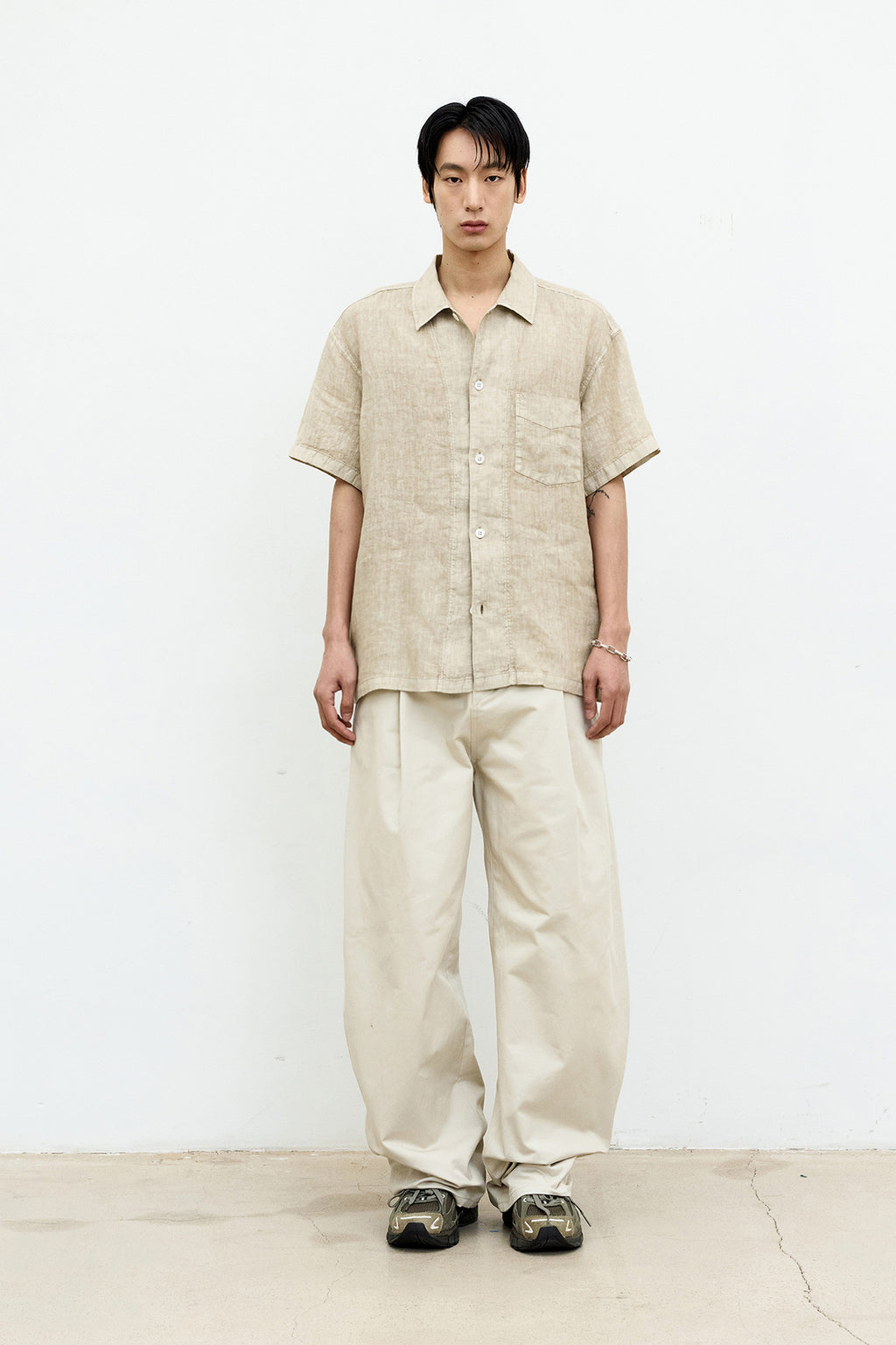 Coor - Linen Dyed Cropped Half Shirt (Washed Beige) product image 2 | TRAB K-Fashion Australia