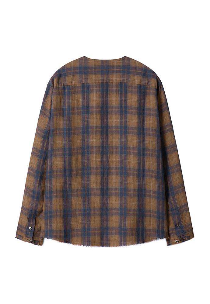 Art if acts - Non Collar Linen French Check Shirt (Blue/Brown) product image 8 | TRAB K-Fashion Australia