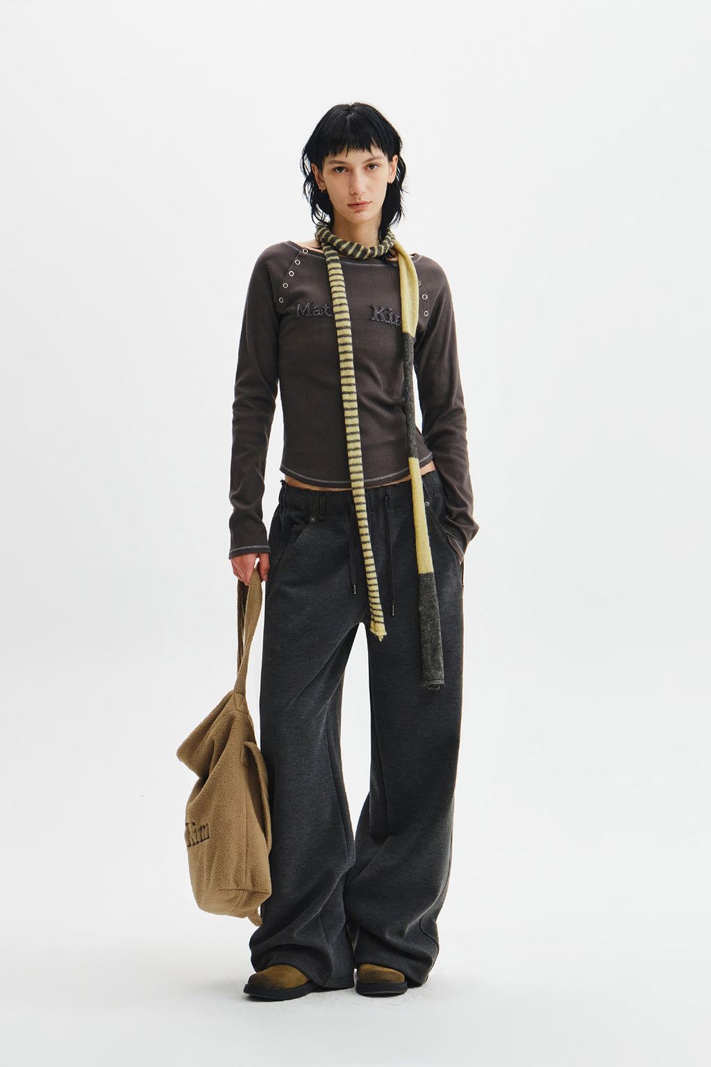 Matin Kim - Logo Applique Button Detail Raglan Top (Charcoal) product image 10 | TRAB K-Fashion Australia