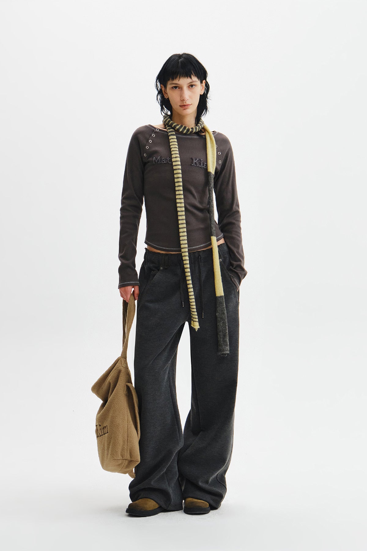 Matin Kim - Logo Applique Button Detail Raglan Top (Charcoal) product image 10 | TRAB K-Fashion Australia