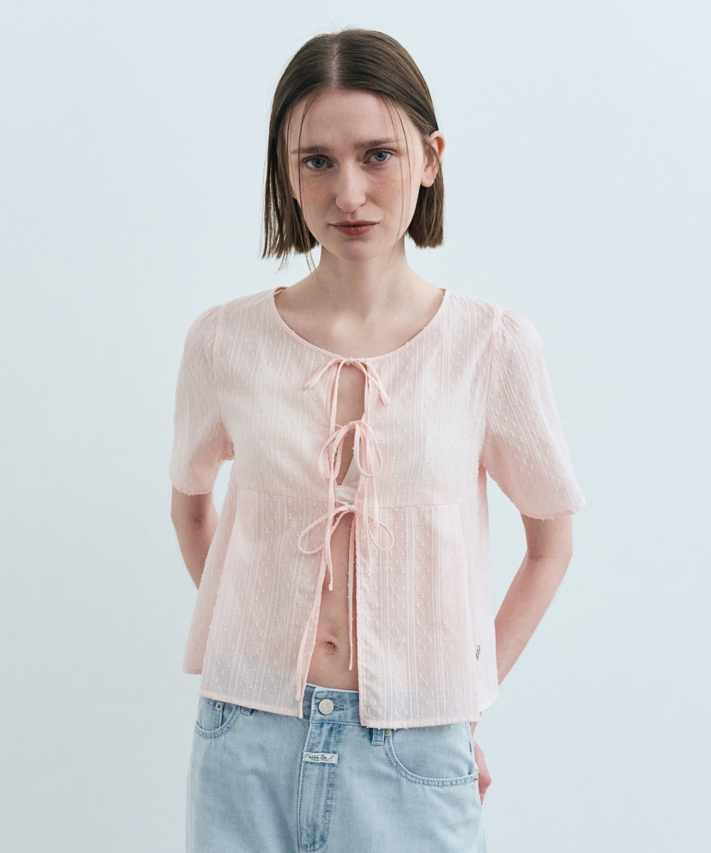 Marithe & Francois Girbaud - Round Neck Ribbon Shirt (Pink) product image 1 | TRAB K-Fashion Australia
