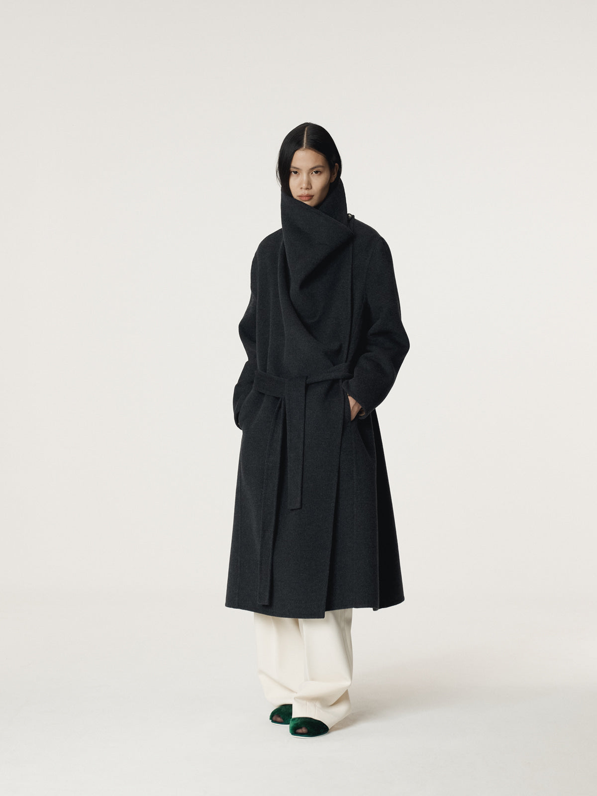 Recto - Cashmere Blend Draped Coat (Charcoal Grey) product image 3 | TRAB K-Fashion Australia