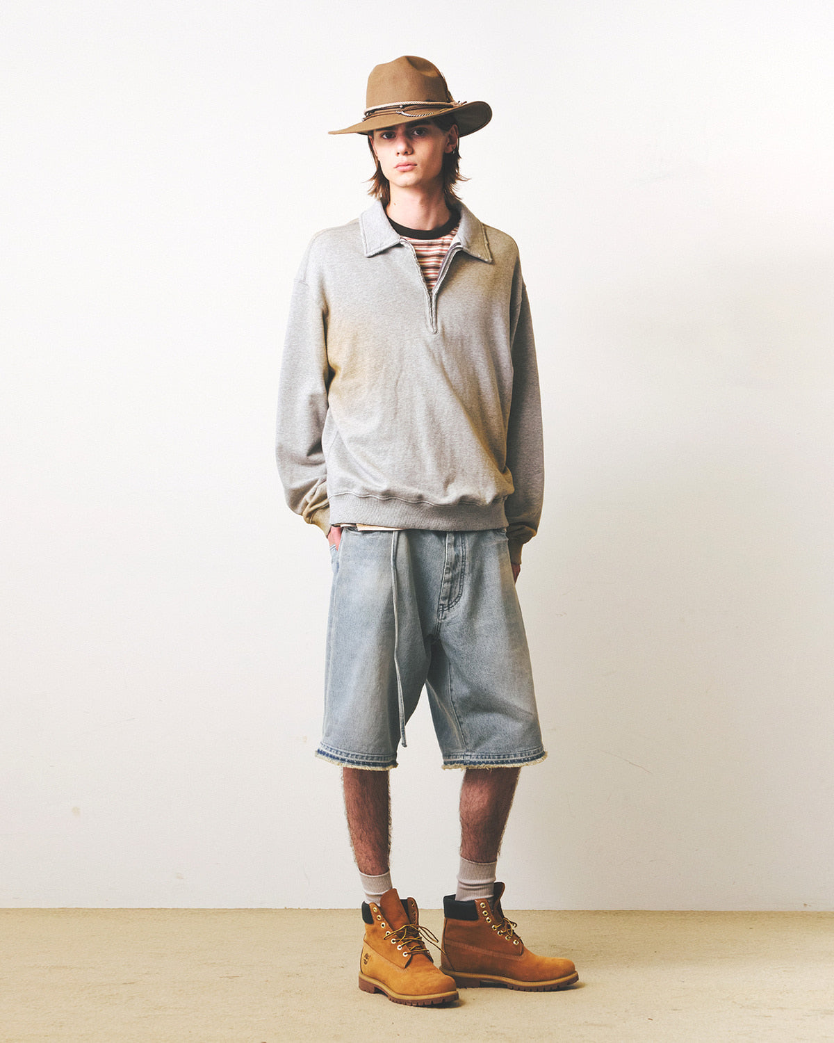 Eastlogue - Cut Out Collar Half Zip Up Sweat (Melange Grey) product image 4 | TRAB K-Fashion Australia