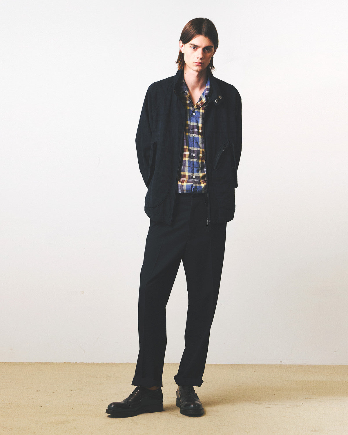 Eastlogue - Breeze Harrington Jumper (Navy Linen Check) product image 1 | TRAB K-Fashion Australia
