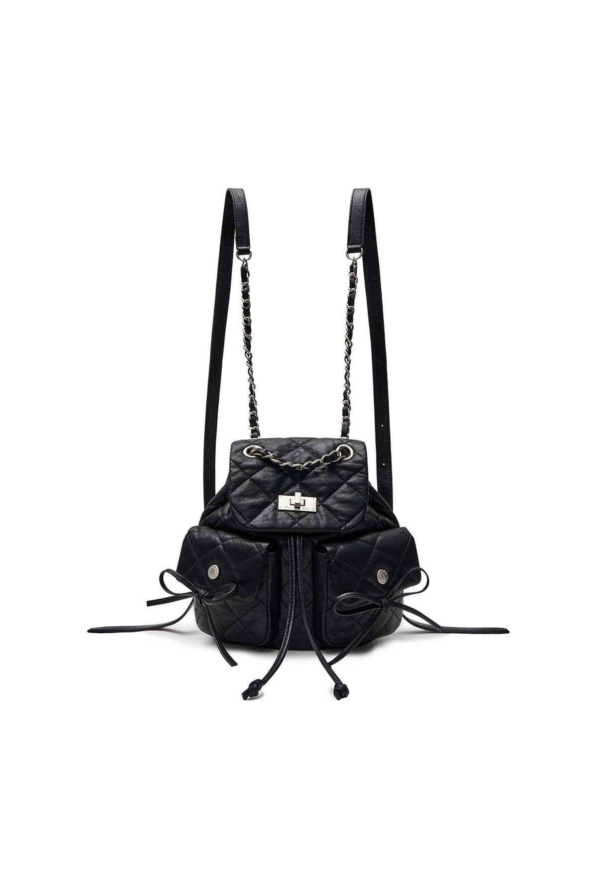 Matin Kim - Double Pocket Quilting Mini Backpack (Black) product image 2 | TRAB K-Fashion Australia