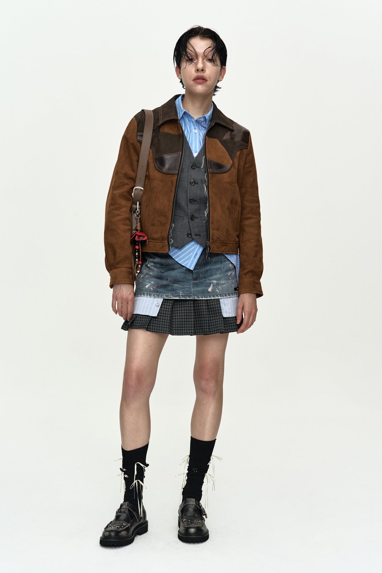 Andersson Bell - Harvey Leather Patchwork Jacket (Brown) product image 3 | TRAB K-Fashion Australia