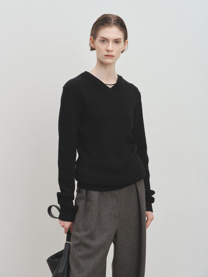 Tonywack - Super Fine Wool Ribbed V-Neck Sweater (Black) product image 5 | TRAB K-Fashion Australia