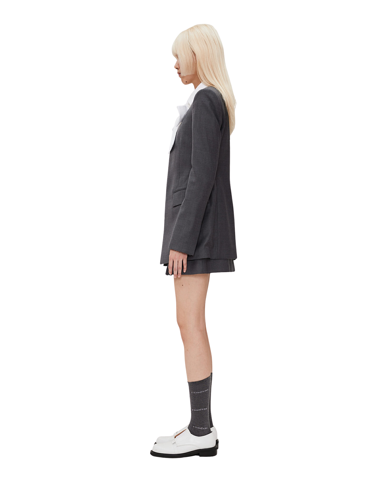 Kimhe Kim - Collarless Wool-Blended Jacket (Grey) product image 3 | TRAB K-Fashion Australia