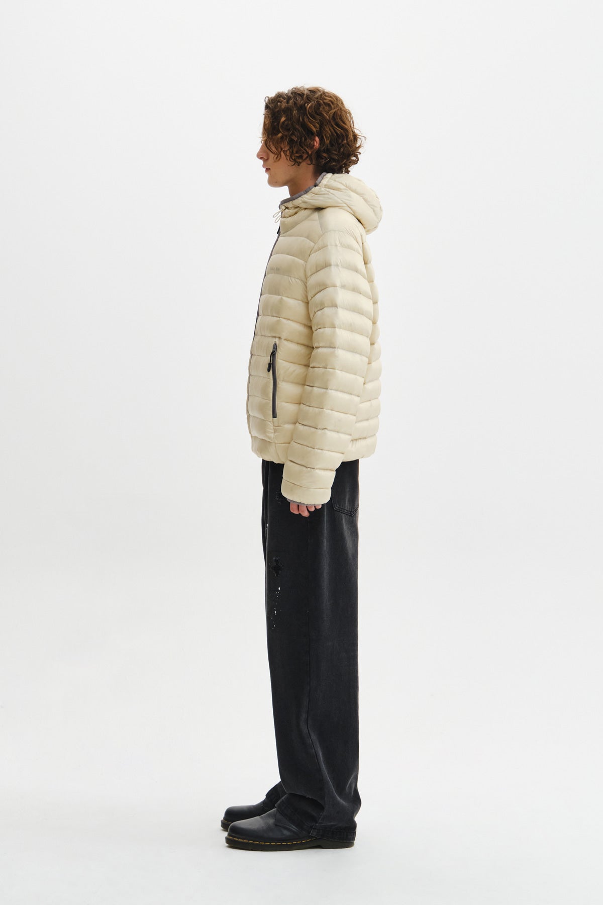 Matin Kim - Contrast Trim Light Down Hoody Jumper (Light Beige) product image 10 | TRAB K-Fashion Australia