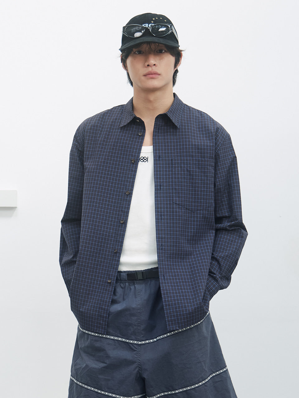 Kijun - Soft Check Shirt (Navy) product image 1 | TRAB K-Fashion Australia