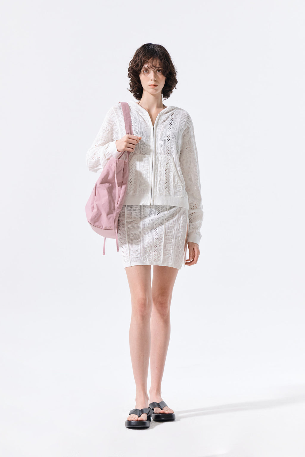 Matin Kim - Mesh Logo Wrap Mini Skirt (White) product image 9 | TRAB K-Fashion Australia