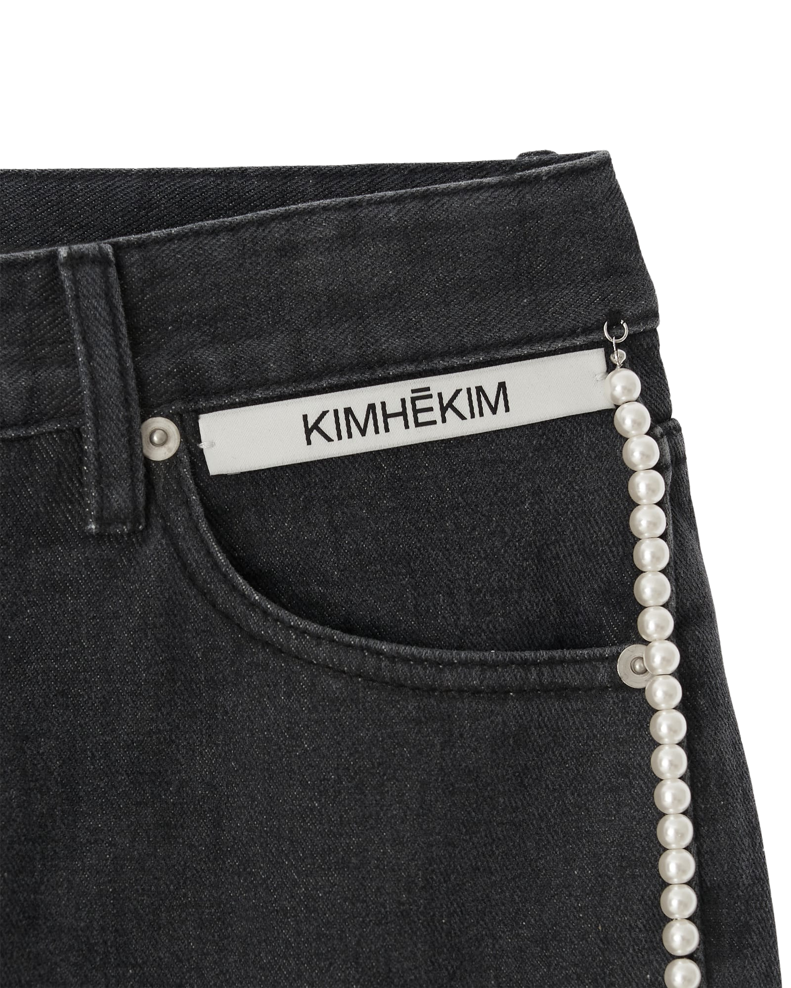 Kimhe Kim - Pearl Embellished Flare Jeans (Black) product image 8 | TRAB K-Fashion Australia