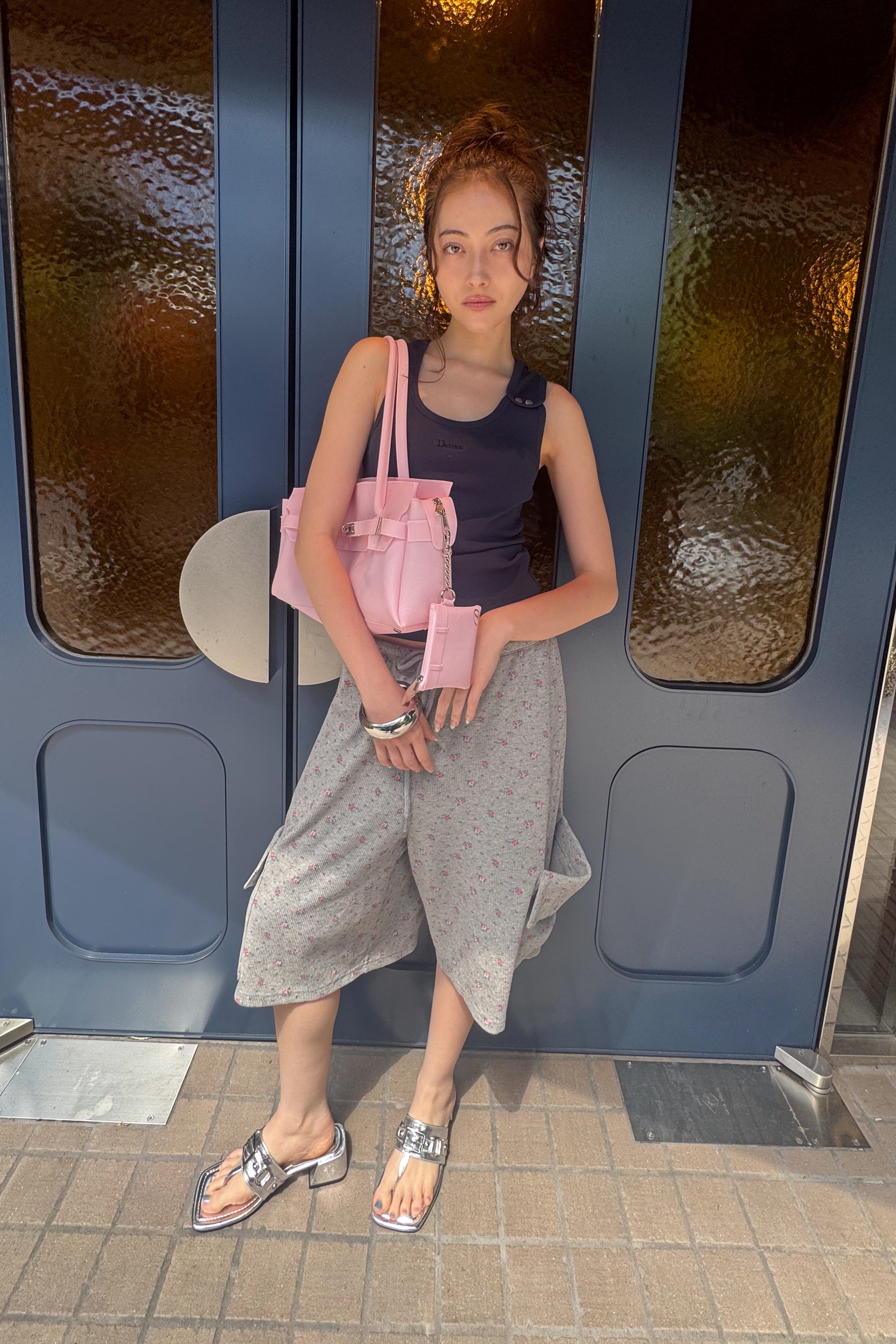 Deinet - Soft Waffle Flower Jersey Cargo Bermuda Pants (Melange Grey) product image 7 | TRAB K-Fashion Australia