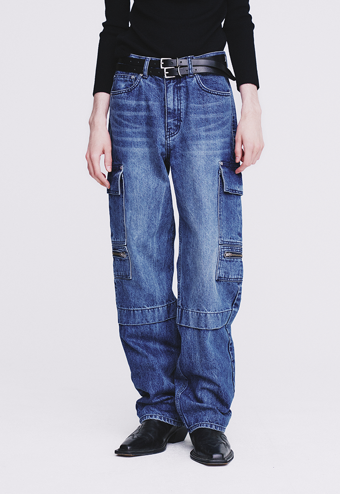 Tonywack - Relaxed Cut Denim Cargo Jeans (Faded Mid Blue) product image 5 | TRAB K-Fashion Australia