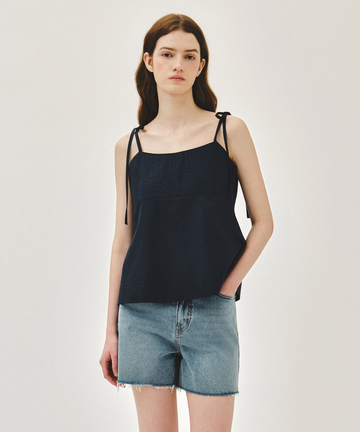 Marithe & Francois Girbaud - Pintuck Camisole Blouse (Dark Navy) product image 1 | TRAB K-Fashion Australia