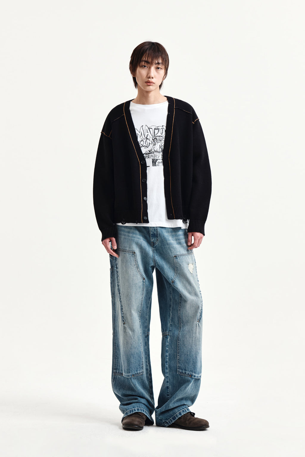 Matin Kim - Back Logo Line Point Knit Cardigan (Black) product image 14 | TRAB K-Fashion Australia
