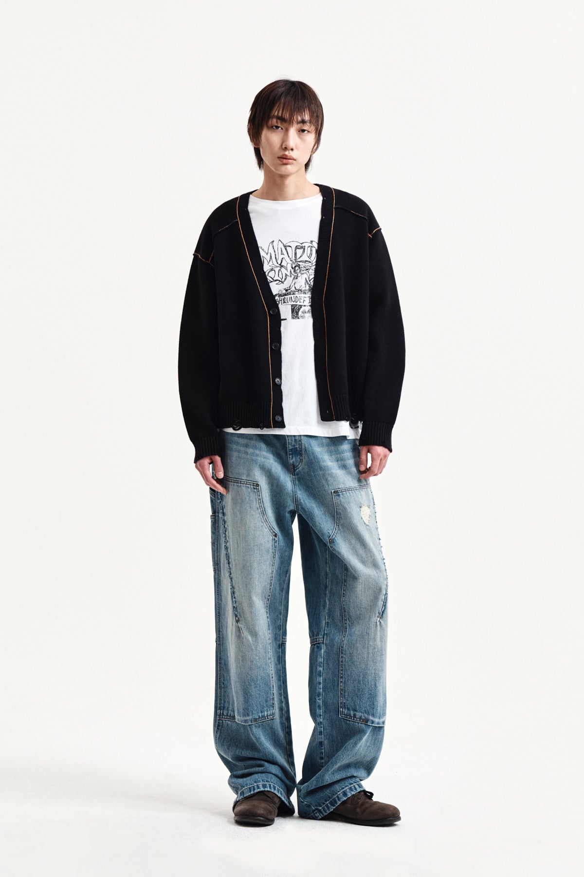 Matin Kim - Back Logo Line Point Knit Cardigan (Black) product image 14 | TRAB K-Fashion Australia