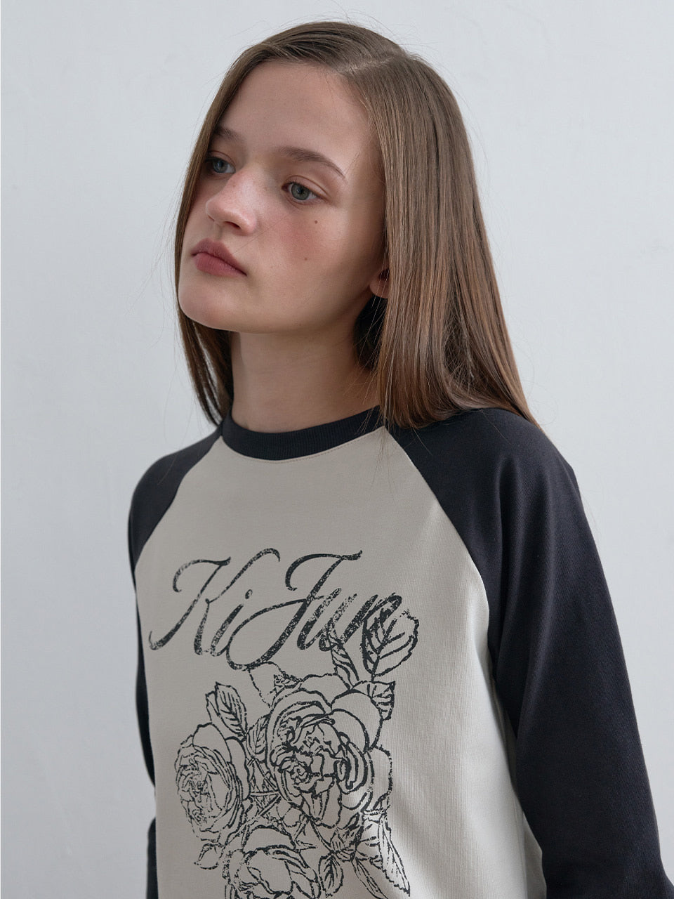 Kijun - Rose Raglan Tee (Charcoal) product image 6 | TRAB K-Fashion Australia