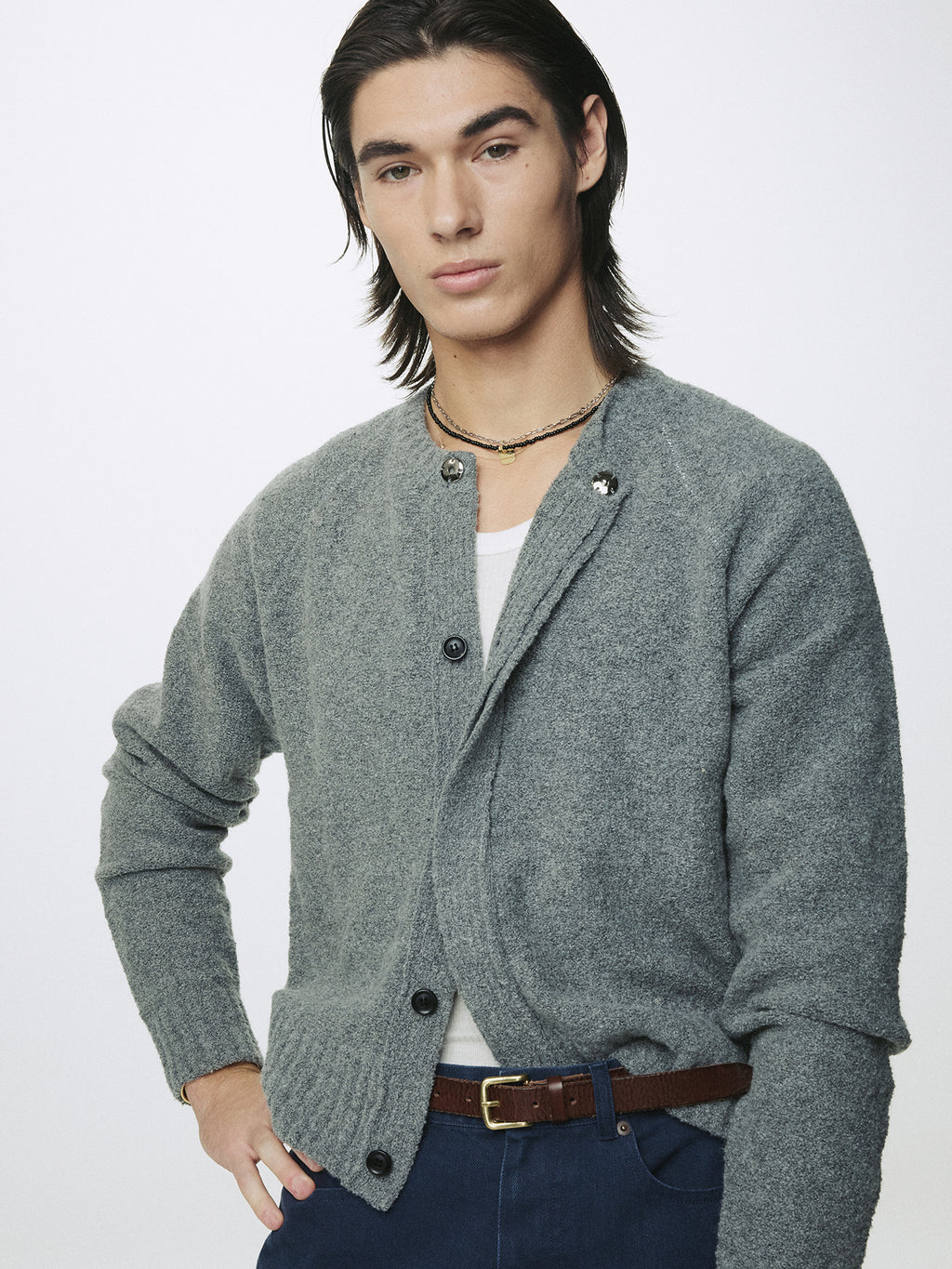 Tonywack - Placket Button Down Knit Cardigan (Melange Grey) product image 7 | TRAB K-Fashion Australia
