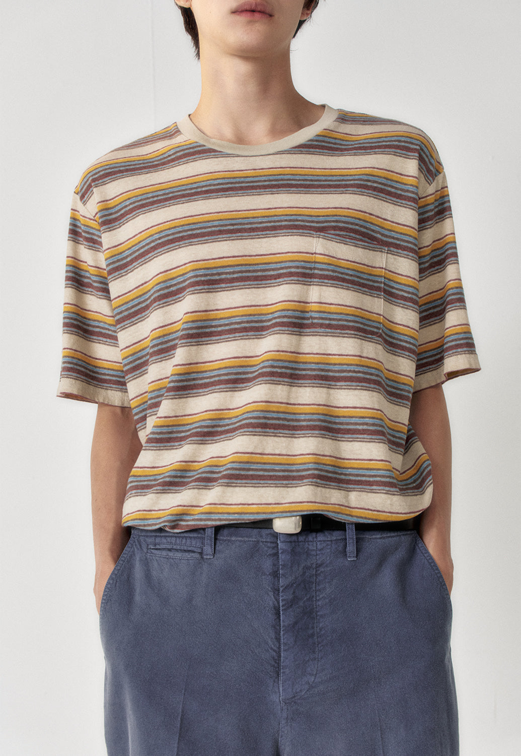 Art if acts - Linen Stripe Pocket Tee (Wood/Blue) product image 5 | TRAB K-Fashion Australia