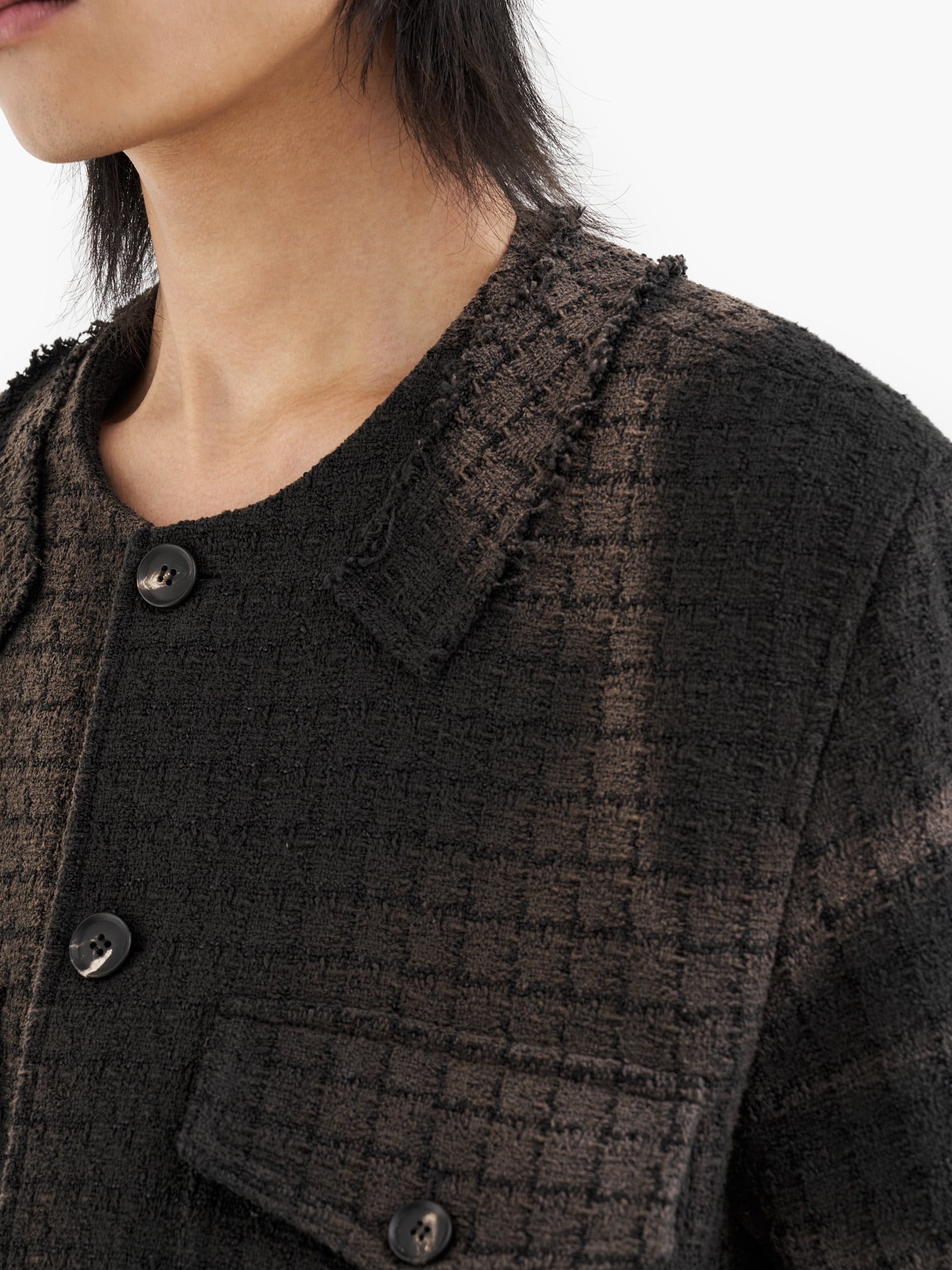 Jiyong Kim - Sun-Bleached Collarless Tweed Jacket (Black) product image 5 | TRAB K-Fashion Australia