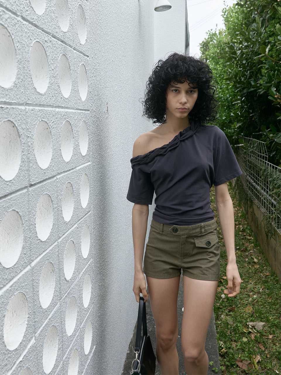 Kijun - Twist One-Shoulder Top (Charcoal) product image 7 | TRAB K-Fashion Australia