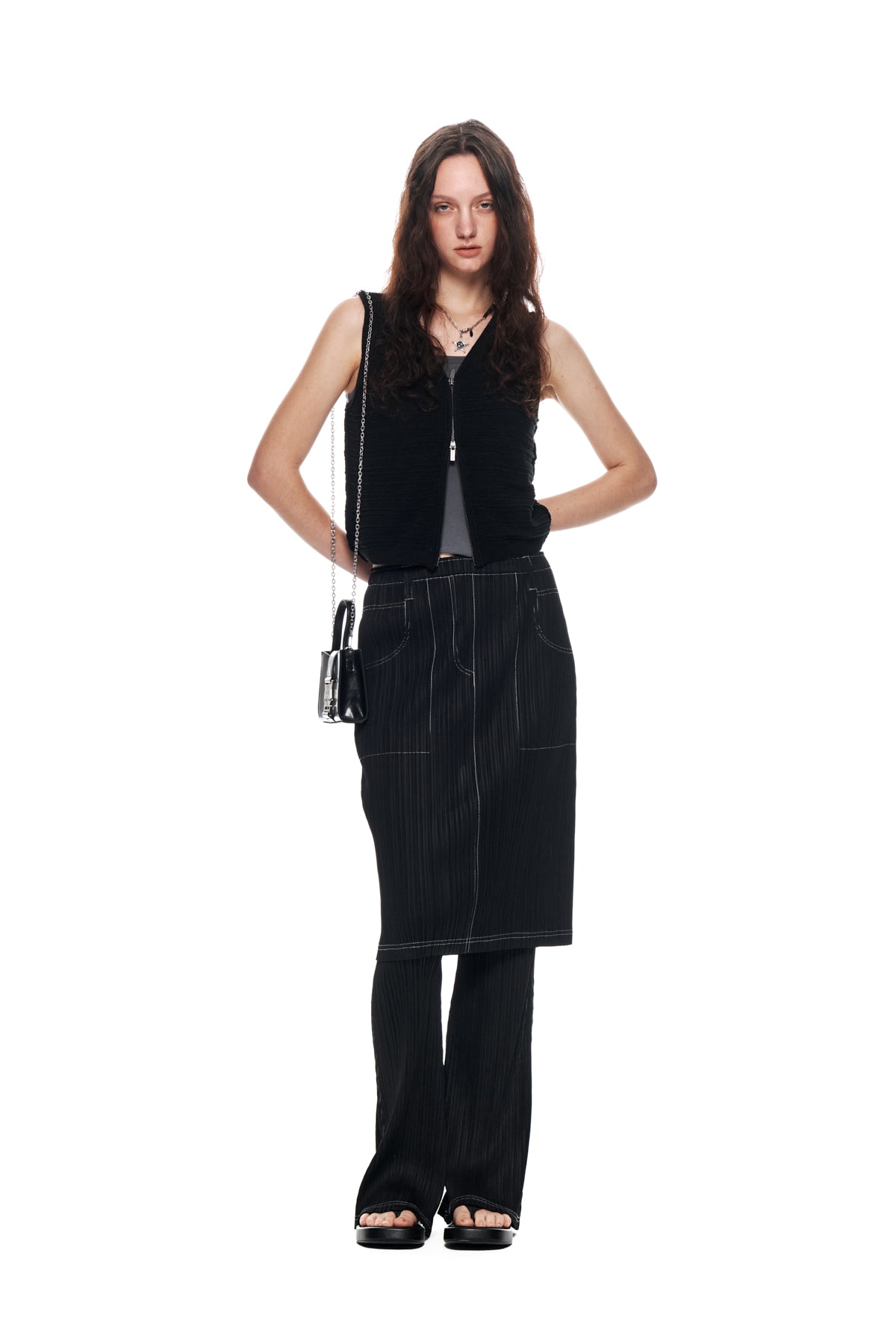 Matin Kim - Pleats Stitch Layered Skirt (Black) product image 8 | TRAB K-Fashion Australia