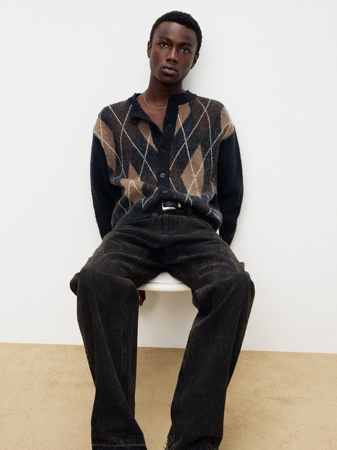 Tonywack - Mohair Argyle Crew-Neck Cardigan (Midnight/Camel) product image 6 | TRAB K-Fashion Australia
