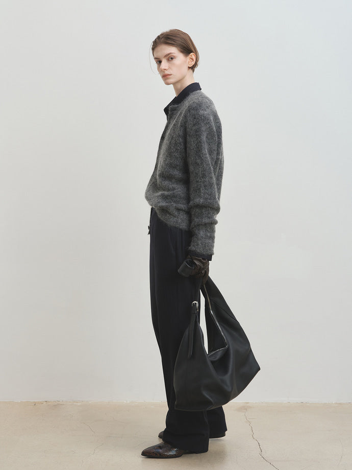 Tonywack - Wool And Mohair Ribbed Mesh Cardigan (Melange Grey) product image 2 | TRAB K-Fashion Australia