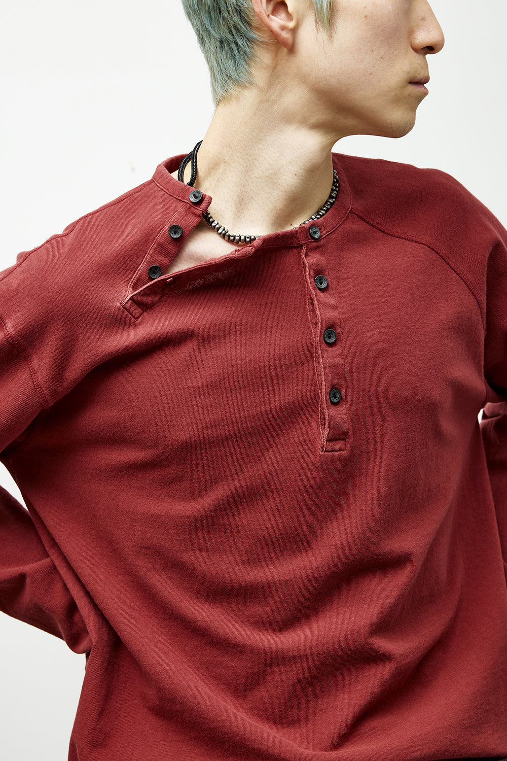 Hatchingroom - Double Henley Neck Tee Bleached (Red) product image 11 | TRAB K-Fashion Australia