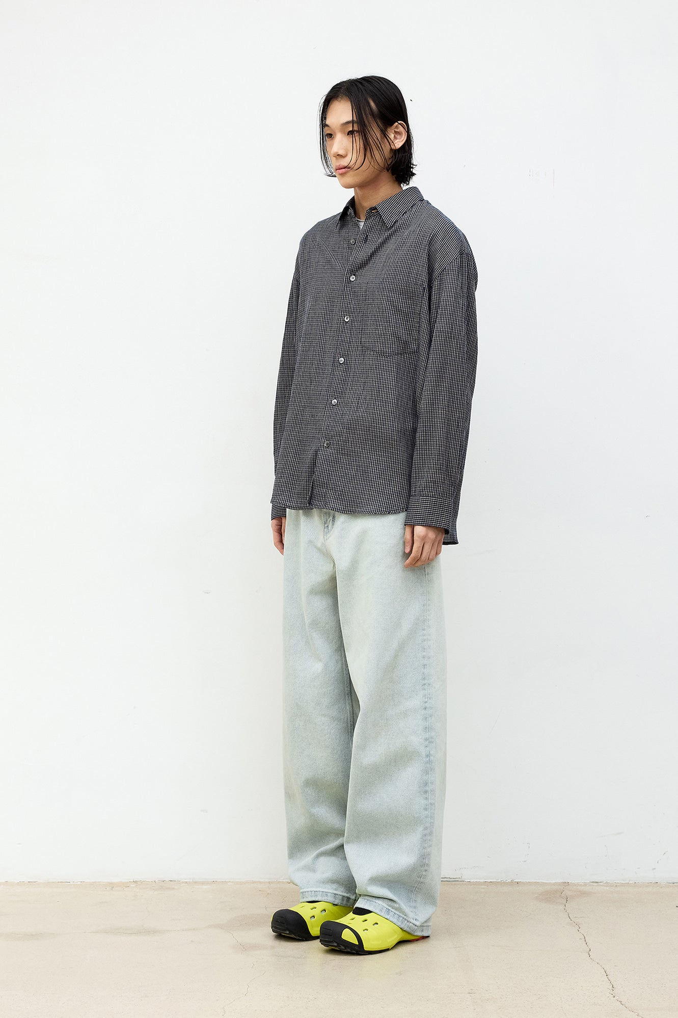 Coor - Wrinkle Sheer Check Shirt (Dark Navy) product image 3 | TRAB K-Fashion Australia