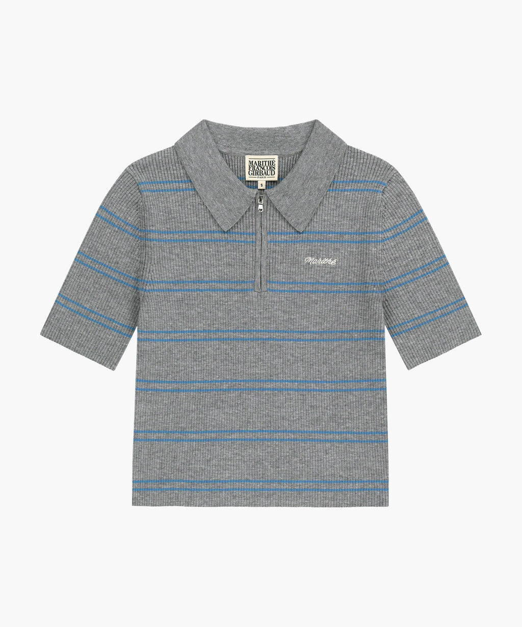 Marithe & Francois Girbaud - Stripe Half Zip Up Slim Knit (Melange Gray) product image 6 | TRAB K-Fashion Australia