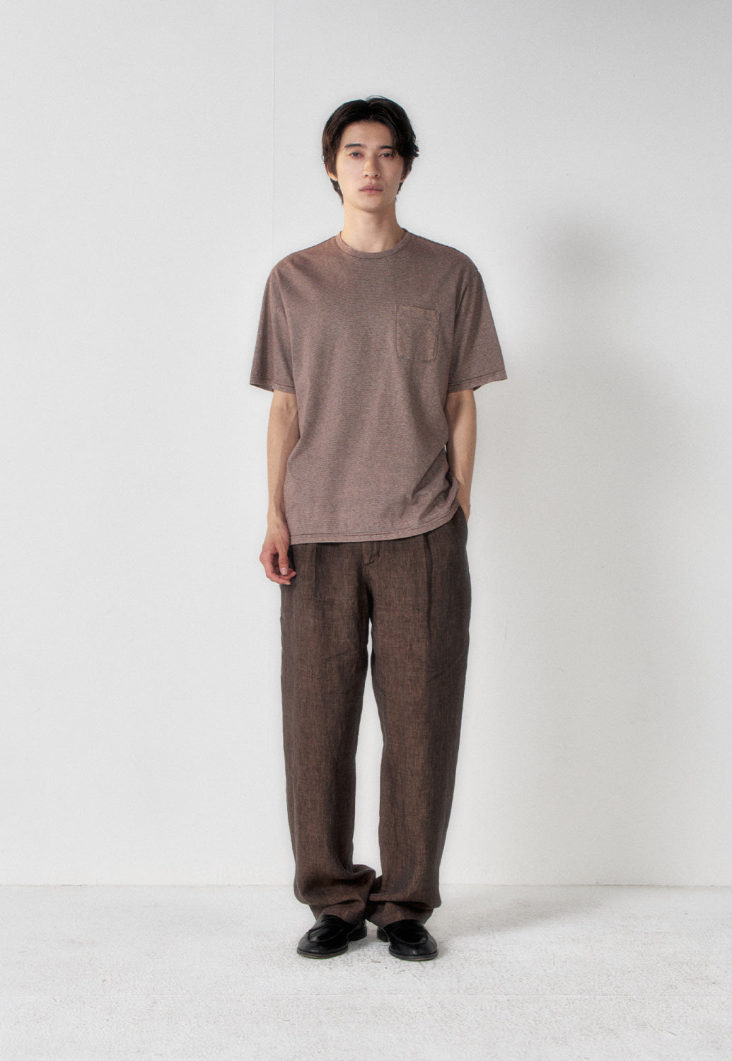 Art if acts - Washed Stripe Pocket S/S Tee (Brown/Grey) product image 2 | TRAB K-Fashion Australia