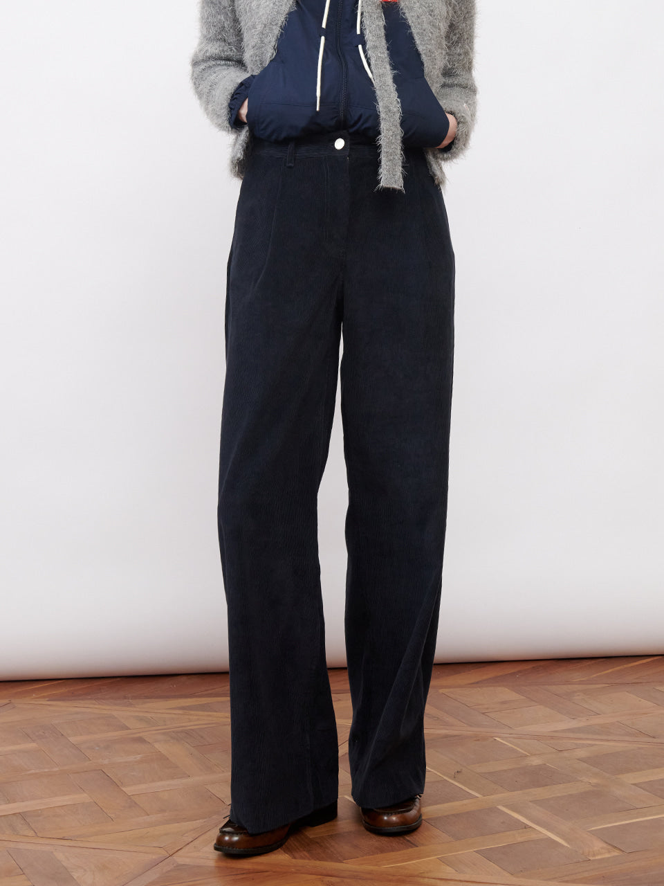 Kijun - Corduroy Wide Tuck Pants (Navy) product image 2 | TRAB K-Fashion Australia
